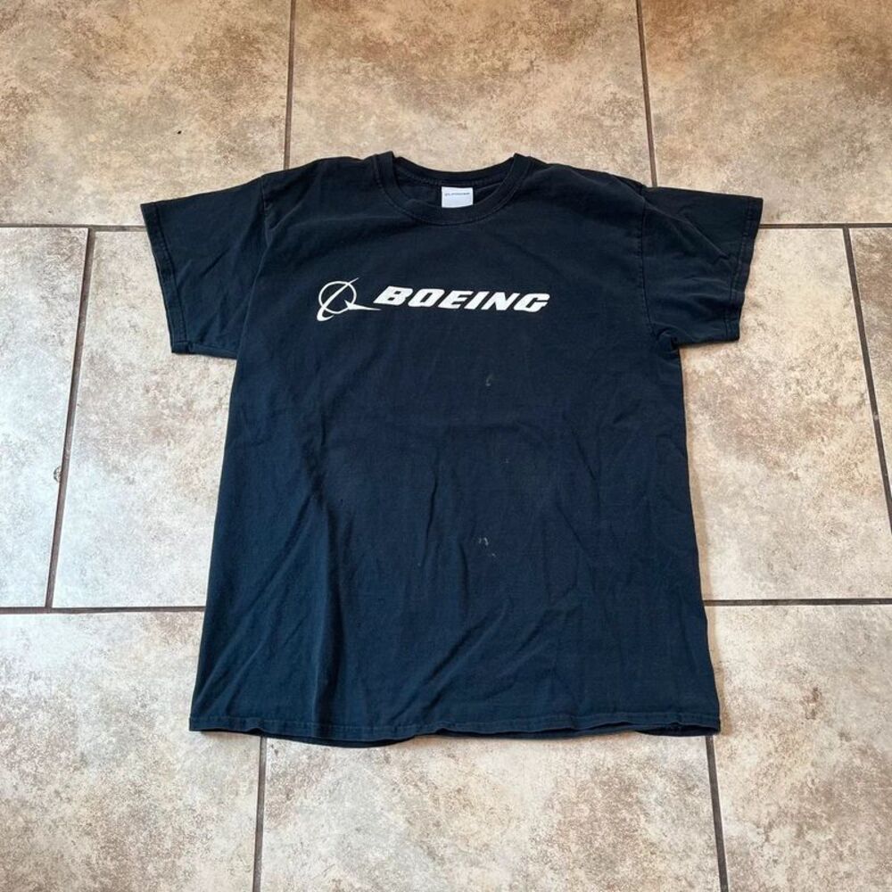 Boeing Signature Logo Black Short Sleeve Graphic T-Shirt size L